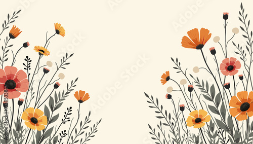 A cheerful floral illustration with poppy and wildflower motifs. Ideal for backgrounds, spring themes, or adding a touch of nature to designs and mark