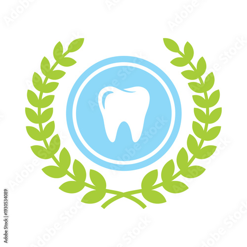 White Tooth Icon in Laurel Wreath Circle.
