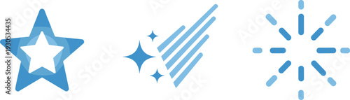 Collection of blue star and sparkle icons representing achievement, success, and celebration