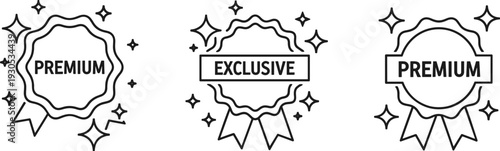 Premium and exclusive award badges with stars and ribbons, vector icons