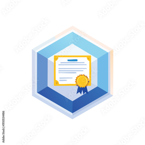 Certificate icon within abstract geometric shape