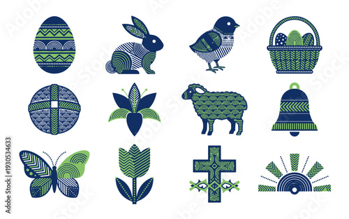 Religious Easter Woodcut Icon Bundle Featuring Ornamental Cross Dove Rabbit Lamb Lily Bell Basket Egg Butterfly Daisy Sun Flower Graphics