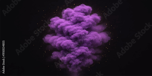 An abstract nebula of vibrant purple and pink smoke swirls through a dark cosmic sky filled with bright stars and glowing blue clouds across the black expanse of the universe