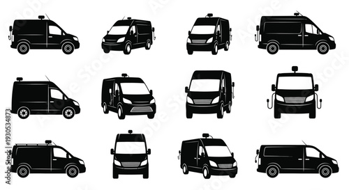 Delivery van taxi service silhouette illustration