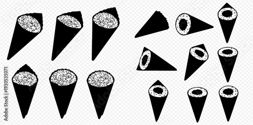 Set of Hand-Drawn Sushi Temaki Rolls Vector Illustration.