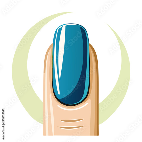 Close up view of manicured fingernail with blue polish
