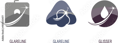 Three abstract logos featuring a rising star and swoosh, representing growth and success