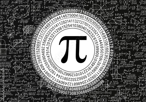 Pi symbol mathematics background with digits and formulas