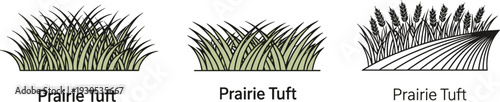 Stylized illustrations of prairie grass and wheat fields in a row