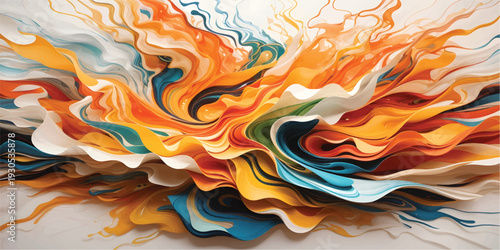 Abstract fire background features a golden orange liquid flow with a wavy 3d texture and seamless light swirls for a modern wallpaper design