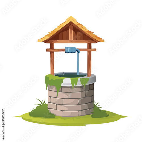 Cartoon well with water flowing from spout