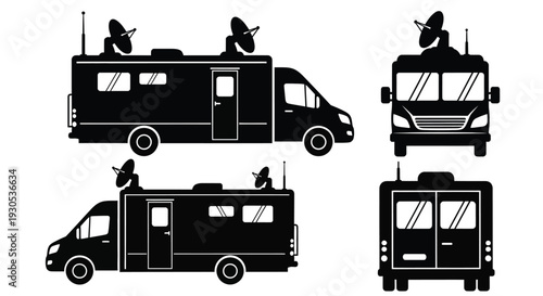News broadcast satellite van silhouette illustration