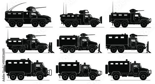 Military fire emergency truck silhouette illustration