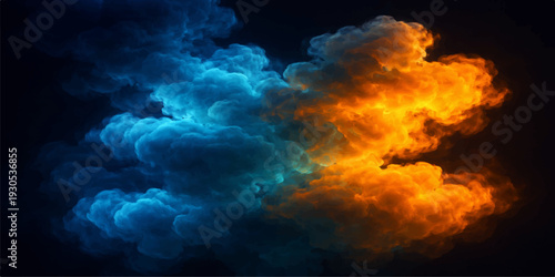 Dramatic abstract fire background swirling in space with orange sunlight piercing through dark storm clouds and a sunset atmosphere