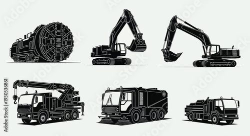 Industrial excavator crane drum illustration