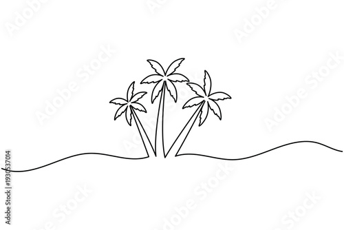 Palm tree continuous one line art minimal outline vector icon for summer design