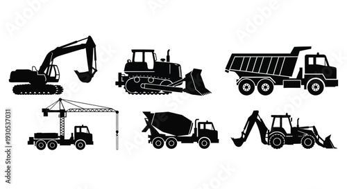 Mixed construction vehicle fleet illustration