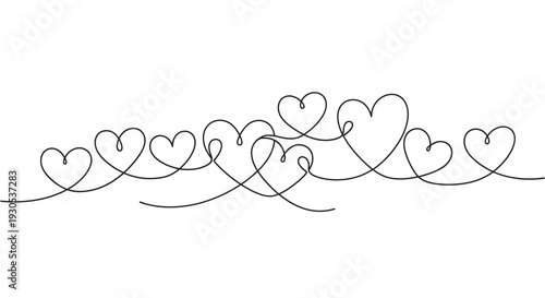 Continuous Line Drawing of Intertwined Hearts in a Row