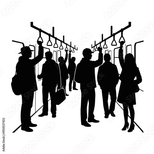 People Riding on Public Transportation Silhouettes.