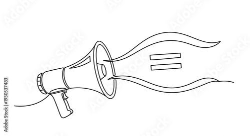 Megaphone with equality symbol and sound waves, illustration