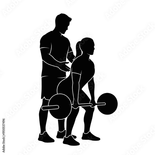 Personal Trainer Assisting Client with Weights.