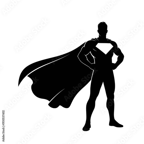 Silhouette of a Standing Superhero Man.