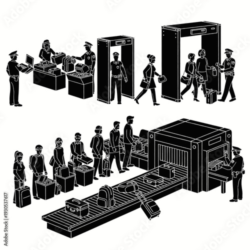 Security Checkpoints with People and Guards.