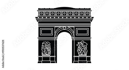 A striking black silhouette depicts the arc de triomphe showcasing intricate details and architectural grandeur silhouette high quality professional detailed modern
