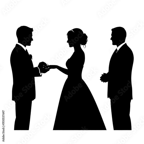 Silhouette of Wedding Couple with Officiant.