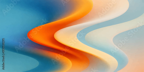 Abstract colorful vector background with blue waves and a winding orange path featuring a curved motion design pattern and light texture