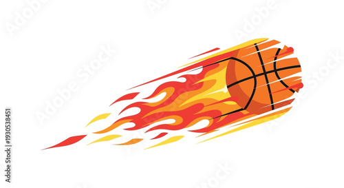 A dynamic image featuring a basketball engulfed in flames with vibrant brushstrokes creating a striking silhouette high quality professional detailed modern