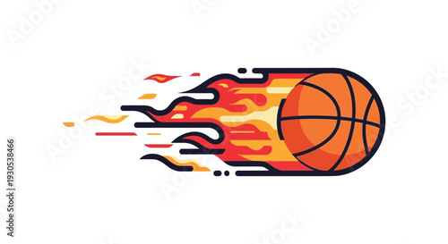 A blazing basketball soars forward with dynamic flame trails creating a striking visual impact a silhouette high quality professional detailed