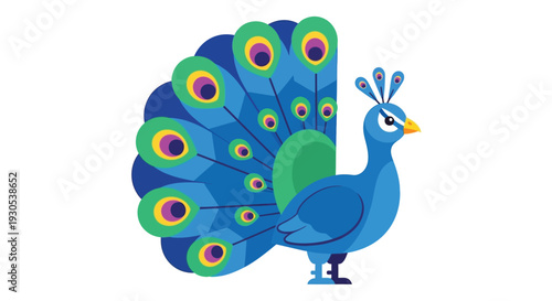 A vibrant stylized depiction of a peacock with a fanned tail showcasing its colorful plumage a silhouette high quality professional