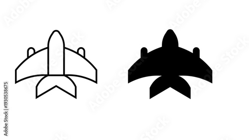 A black and white illustration of a spaceship with two different views. airplane silhouette 