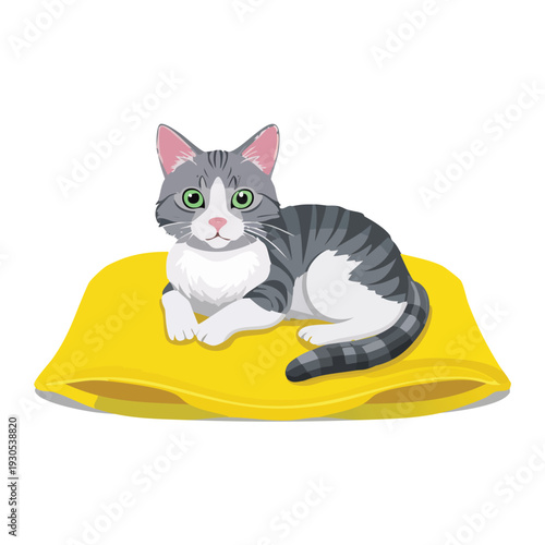 Cat resting on yellow pillow illustration