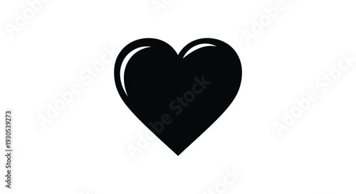 A simple glossy black heart shape stands out against a bright white background creating a striking silhouette high quality professional detailed