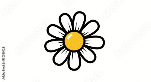 Cartoon Daisy Flower Icon with Yellow Center and White Petals on White Background