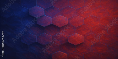 Abstract red background featuring a 3d geometric pattern of futuristic hexagons in a digital vector illustration for a technology wallpaper design