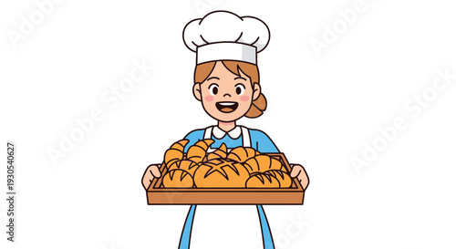 A cheerful baker presents a tray of golden croissants showcasing culinary skills and a delightful silhouette high quality professional detailed modern