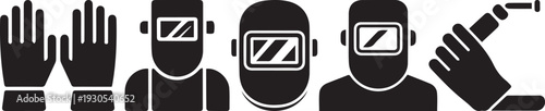 Welder and Safety Equipment Icon Set  Industrial Worker Symbols