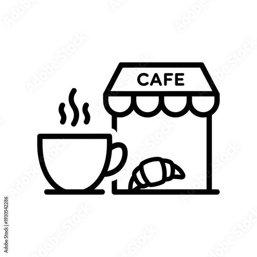 Cozy Coffee Shop Scene with Hot Beverage and Croissant Illustration