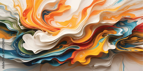 Abstract colorful background featuring orange and blue liquid waves with a golden metallic texture and seamless silk flow design for an artistic wallpaper backdrop