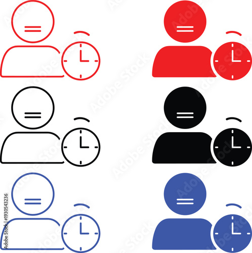 User with pending time clock icon outlines and fills in red, black, and blue colors