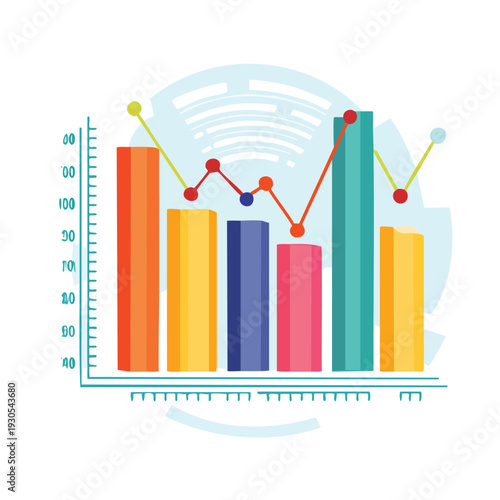 Colorful business chart illustration of data trends and growth