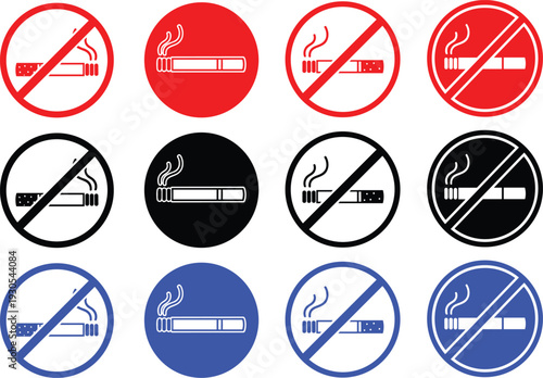 No smoking sign with lit cigarette inside red circle for healthy environment and public safety regulation
