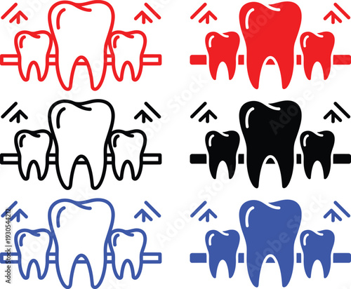 Dental bridge with missing tooth replaced by artificial pontic icon vector for dentistry and medical care