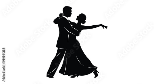 A couple elegantly dances a ballroom style dance captured in a striking black silhouette high quality professional detailed modern elegant stylish