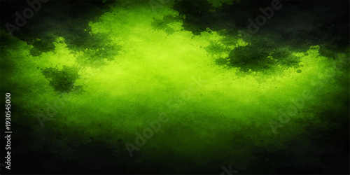 A vibrant abstract green background features bright rays piercing through a dark space of clouds and smoke to create a texture like a moonlit night sky