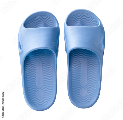 Konstfotografi Top view set of a pair of blue male slipper or sandal isolated on white backgrou