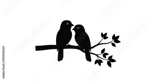 Two birds perched closely together on a branch rendered as a striking black shape silhouette high quality professional detailed modern elegant